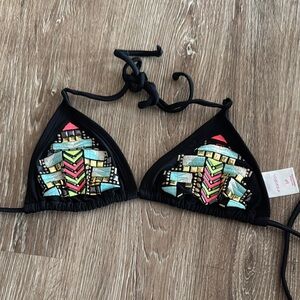 Xhilaration Black Bikini Top with Colorful Accents